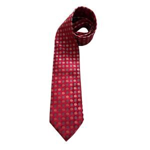 Giorgio Armani 100% Silk Necktie Red Gray Peach Polka Dot Made in Italy Designer